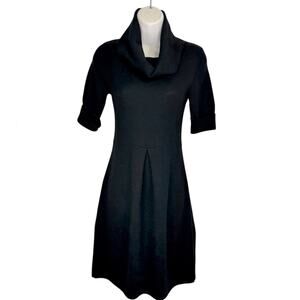 Merona Y2K women’s XS 100% merino wool black dress, elbow sleeves, cowl neck